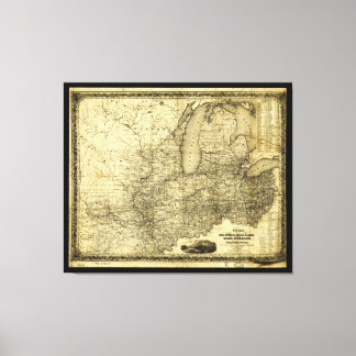 Kaart van de Verenigde Staten van Midden-West (c 1 Canvas Afdruk