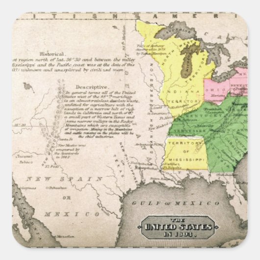 Kaart van de Verenigde Staten Vierkante Sticker (Voorkant)