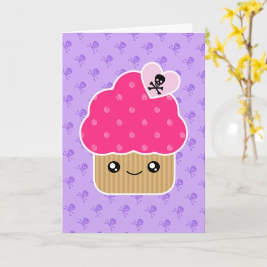 Kaart van de Verjaardag Cupcake van Kawaii de (Gele Bloem)