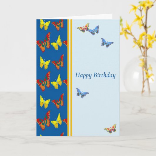 Kaart van de verjaardag met Butterflies (Gele Bloem)