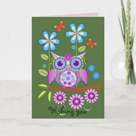 Kaart van de Verjaardag van de Uil van flower