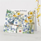 Kaart van de Verjaardag van de Vogel van de Sialia (Gele Bloem)
