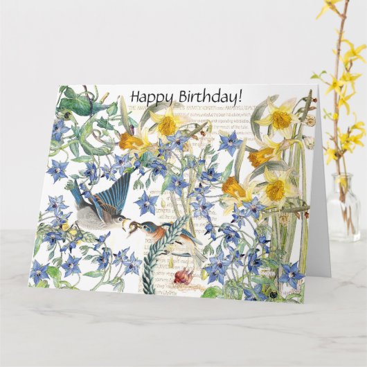 Kaart van de Verjaardag van de Vogel van de Sialia (Gele Bloem)