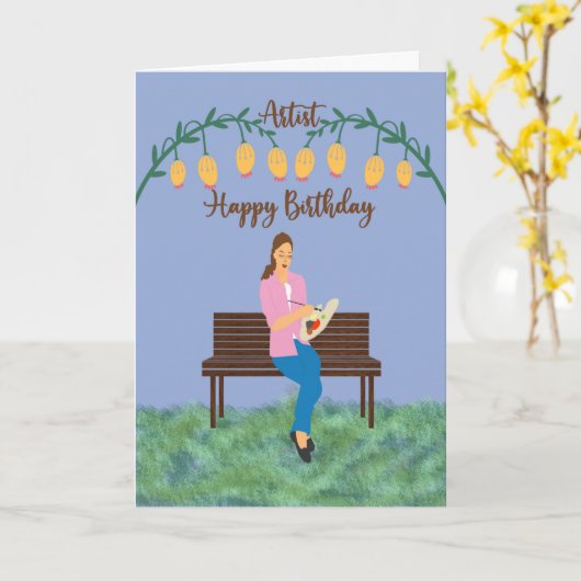 Kaart van de verjaardag van een artistiek meisje o (Gele Bloem)