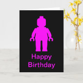 Kaart van de Verjaardag van Minifig [Donker Roze] (Gele Bloem)