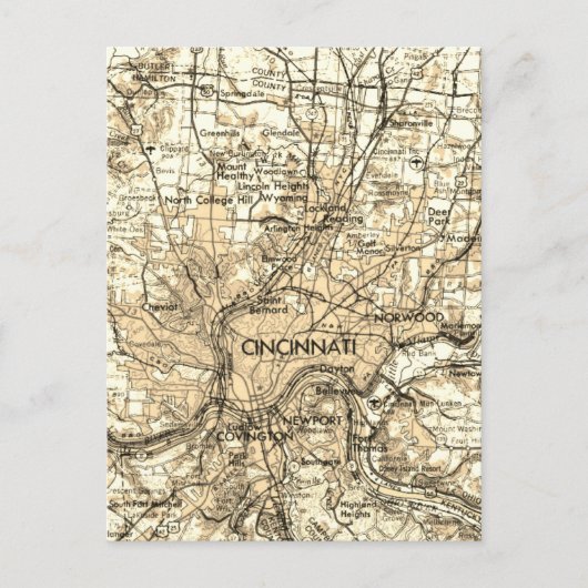 Kaart van de Vintage van Cincinnati (Voorkant)