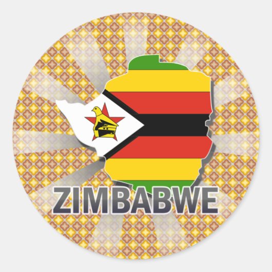 Kaart van de vlag van Zimbabwe 2.0 Ronde Sticker (Voorkant)