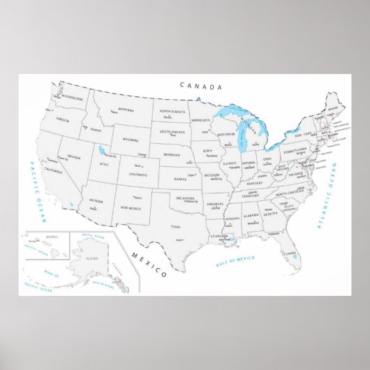 Kaart van de VS met de hoofdsteden van de Verenigd Poster (Voorkant)