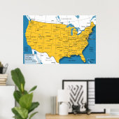 Kaart van de VS met staatsnamen en hoofdletters Poster (Thuiskantoor)