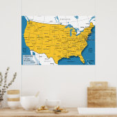 Kaart van de VS met staatsnamen en hoofdletters Poster (Keuken)
