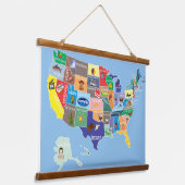 Kaart van de VS voor Kids Wall Hangend Wandkleed (Gebogen)