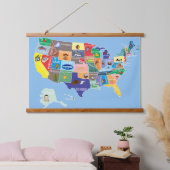 Kaart van de VS voor Kids Wall Hangend Wandkleed (Slaapkamer)