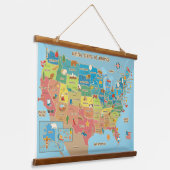 Kaart van de VS voor Kids Wall Hangend Wandkleed (Gebogen)