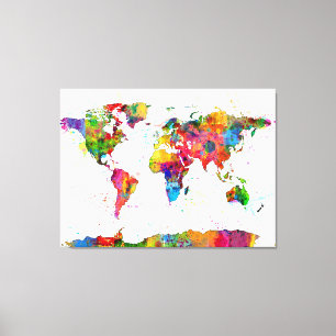Kaart van de Waterverf van de Wereldkaart Canvas Afdruk