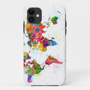 Kaart van de Waterverf van de Wereldkaart iPhone 11 Hoesje