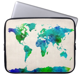 Kaart van de waterverf van de Wereldkaart Laptop Sleeve