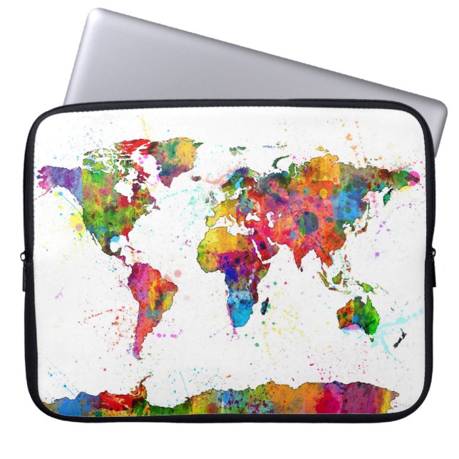 Kaart van de Waterverf van de Wereldkaart Laptop Sleeve (Voorkant)