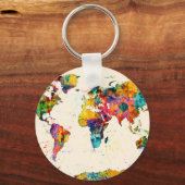 Kaart van de Waterverf van de Wereldkaart Sleutelhanger (Voorkant)