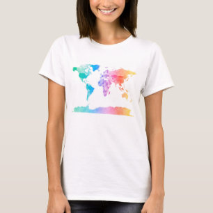 Kaart van de waterverf van de Wereldkaart T-shirt