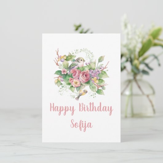 Kaart van de Waterverf van het Roos van de vogelpe (Staand voorkant)