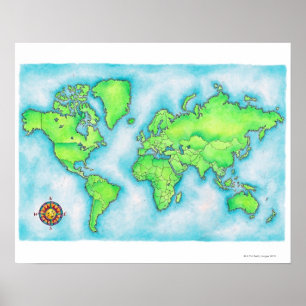 Kaart van de wereld 15 poster
