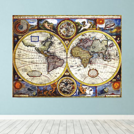 kaart van de wereld (1626) - Stijlvol Canvas Afdruk (Insitu (Houten vloer))