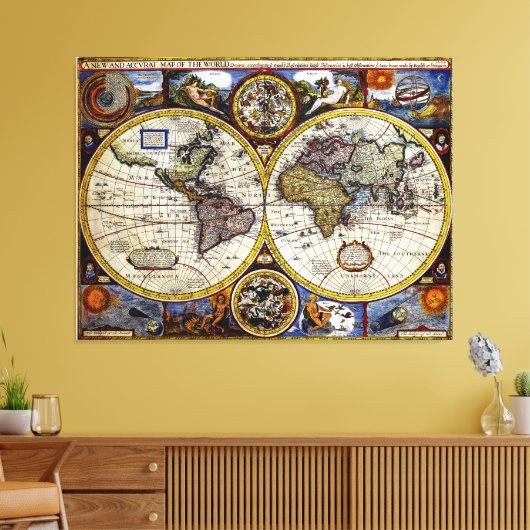  kaart van de wereld (1626) - Stijlvol Canvas Afdruk (Insitu (Woonkamer))