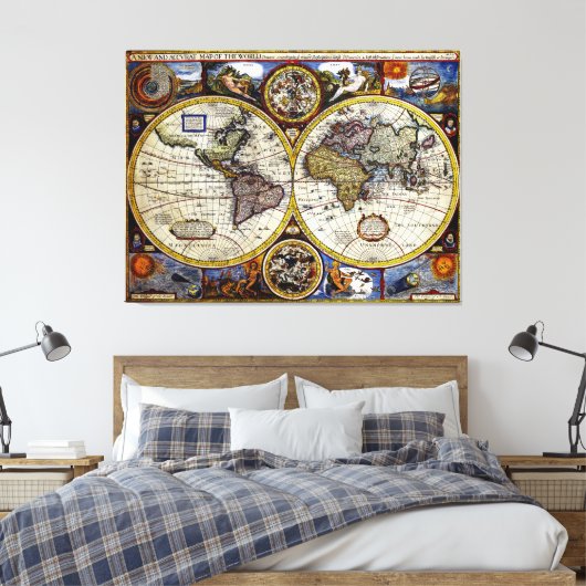  kaart van de wereld (1626) - Stijlvol Canvas Afdruk (Insitu (Slaapkamer))