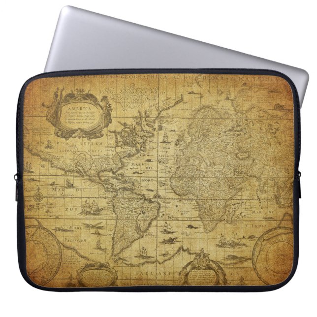  kaart van de wereld 1635 laptop sleeve (Voorkant)