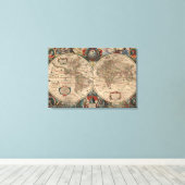 kaart van de wereld (1641) canvas afdruk (Insitu (Houten vloer))