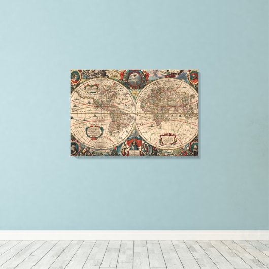 kaart van de wereld (1641) canvas afdruk (Insitu (Houten vloer))