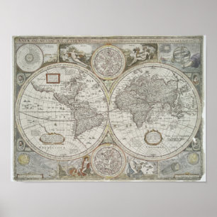 Kaart van de wereld 1676 poster