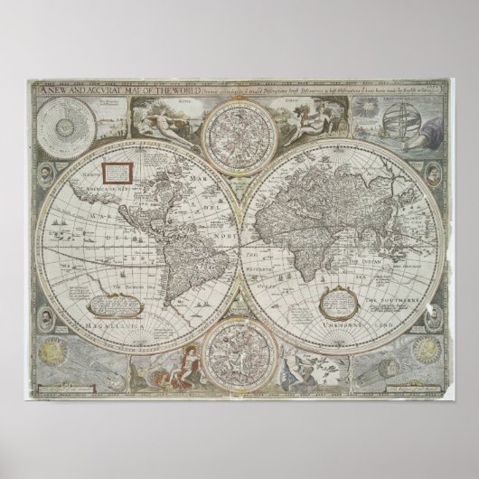 Kaart van de wereld | 1676 poster (Voorkant)