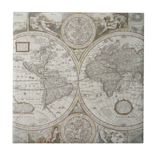 Kaart van de wereld | 1676 tegeltje (Voorkant)