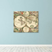 Kaart van de wereld 1689 - door Gerard Van Schagen Canvas Afdruk (Insitu (Houten vloer))