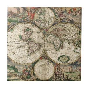 kaart van de wereld (1689) tegeltje