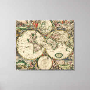 Kaart van de wereld 1689 - van Gerard Van Schagen Canvas Afdruk