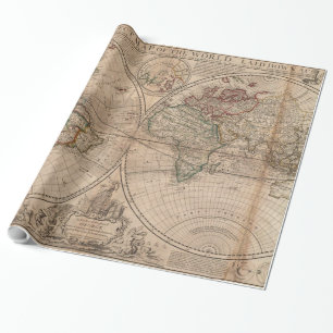 kaart van de wereld (1709) cadeaupapier