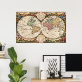 kaart van de wereld (1730) poster (Thuiskantoor)