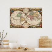 kaart van de wereld (1730) poster (Keuken)