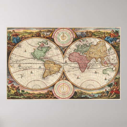 kaart van de wereld (1730) poster (Voorkant)
