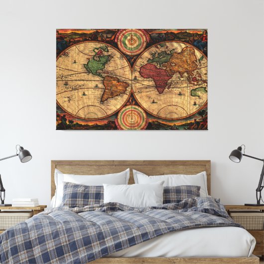  kaart van de wereld (1730) - Stijlvol Canvas Afdruk (Insitu (Slaapkamer))