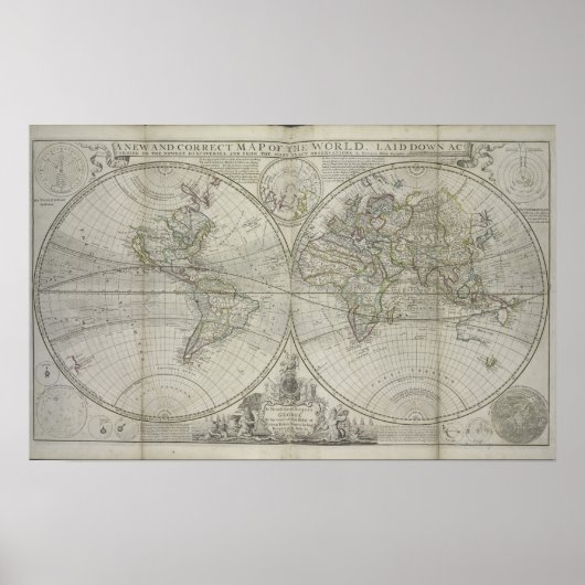 Kaart van de wereld | 1736 poster (Voorkant)