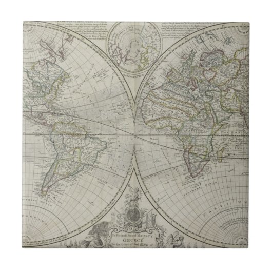 Kaart van de wereld | 1736 tegeltje (Voorkant)