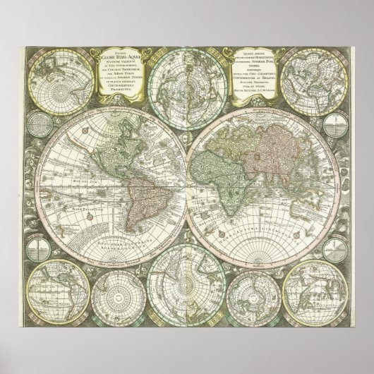Kaart van de wereld | 1744 poster (Voorkant)