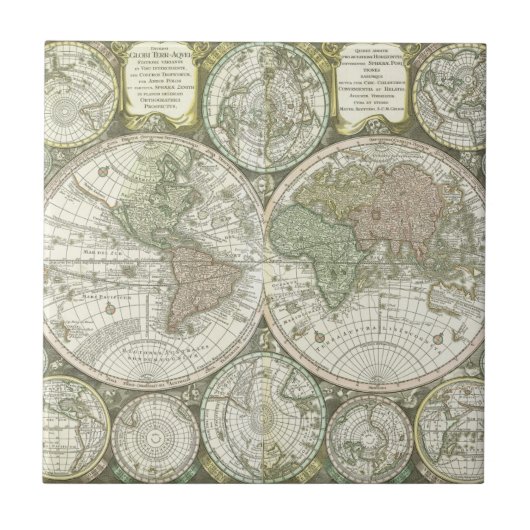 Kaart van de wereld | 1744 tegeltje (Voorkant)