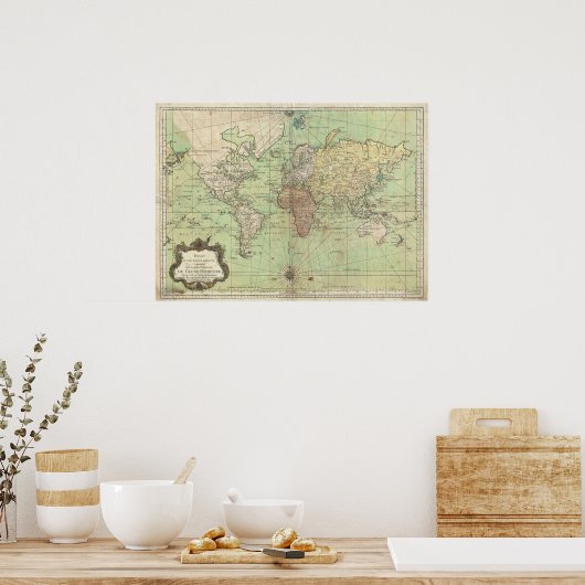  kaart van de wereld (1778) poster (Keuken)