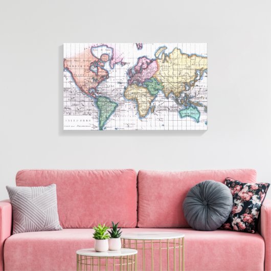  kaart van de wereld (1780) canvas afdruk (Insitu (Woonkamer))