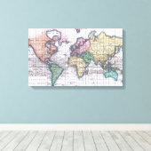  kaart van de wereld (1780) canvas afdruk (Insitu (Houten vloer))