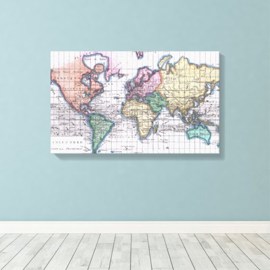 kaart van de wereld (1780) canvas afdruk (Insitu (Houten vloer))
